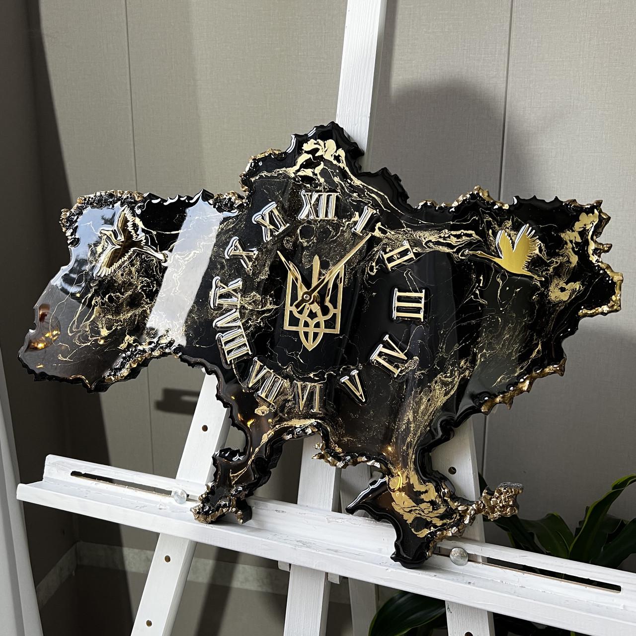 Часы настенные из эпоксидной смолы Карта Украины 140х92 см