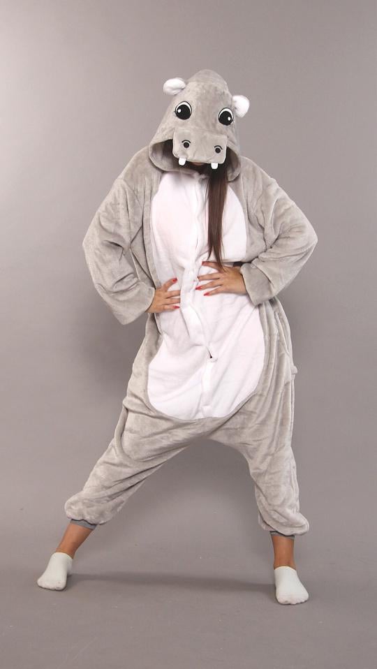 Кигуруми унисекс для взрослых и подростков Бегемот Гиппопотам L 165-175 см Серый (1082/L)