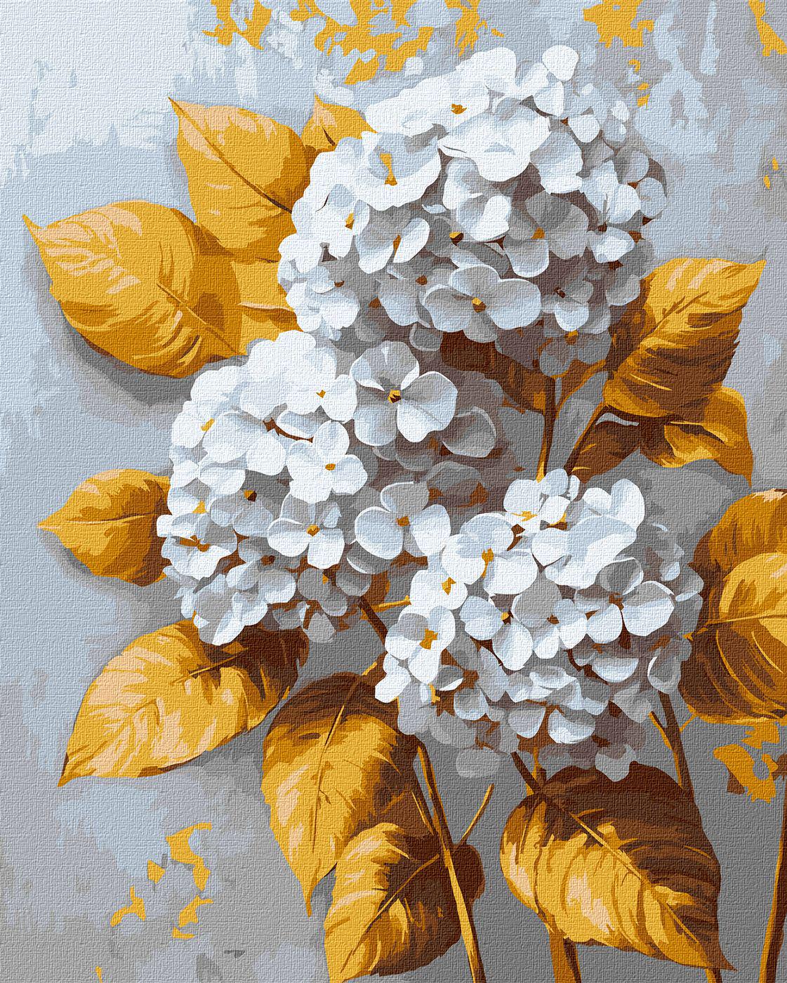 Набір для розпису по номерах Ideyka Золота гортензія КНО3310 з фарбами металік extra 40x50 см (MTT-199497)