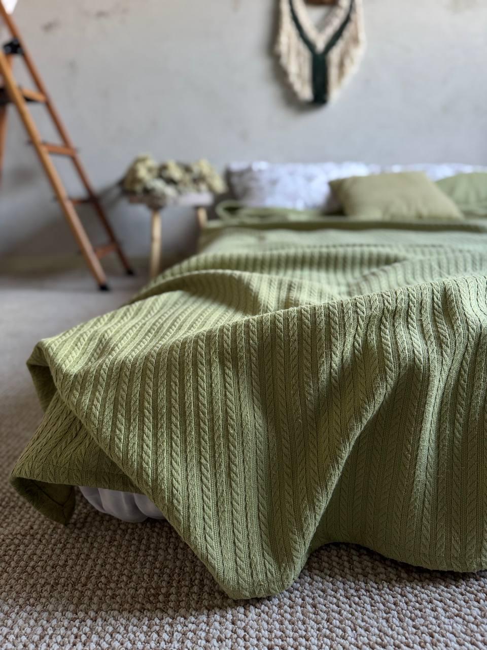 Покрывало хлопковое Косичка 160х210 см Оливковый