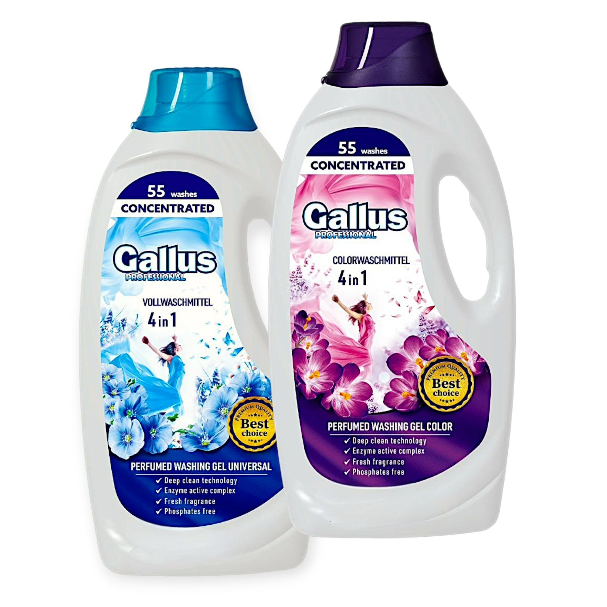 Набір парфумованих гелів для прання Gallus Professional Universal and Color 4в1 55 прань 1,98 л 2 шт. (302234/2)