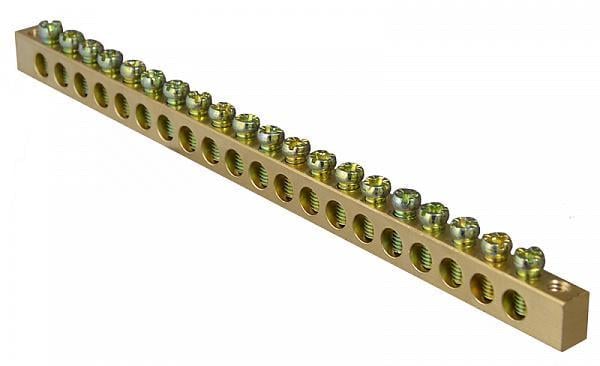 Шина нулевая АСКО-Укрем 20 отверстий крепление по краям медь 6х9 мм (A0150120071)