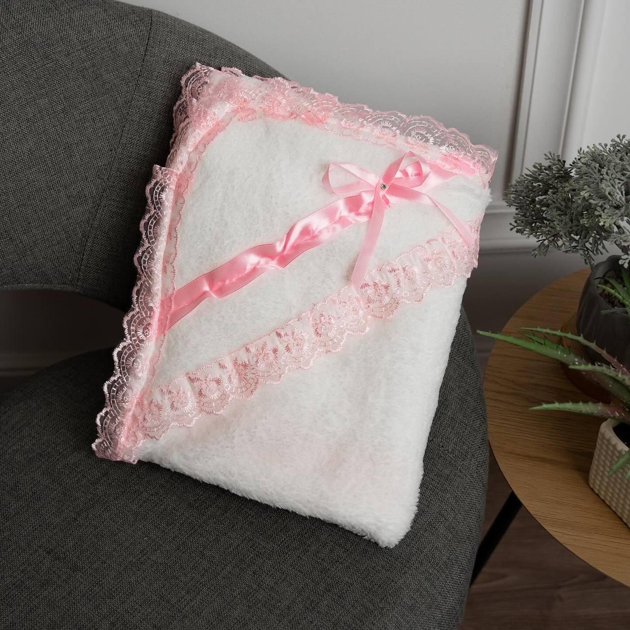 Крыжма крестильная детская с кружевом микрофибра 90x90 см Розовый (2340293588)