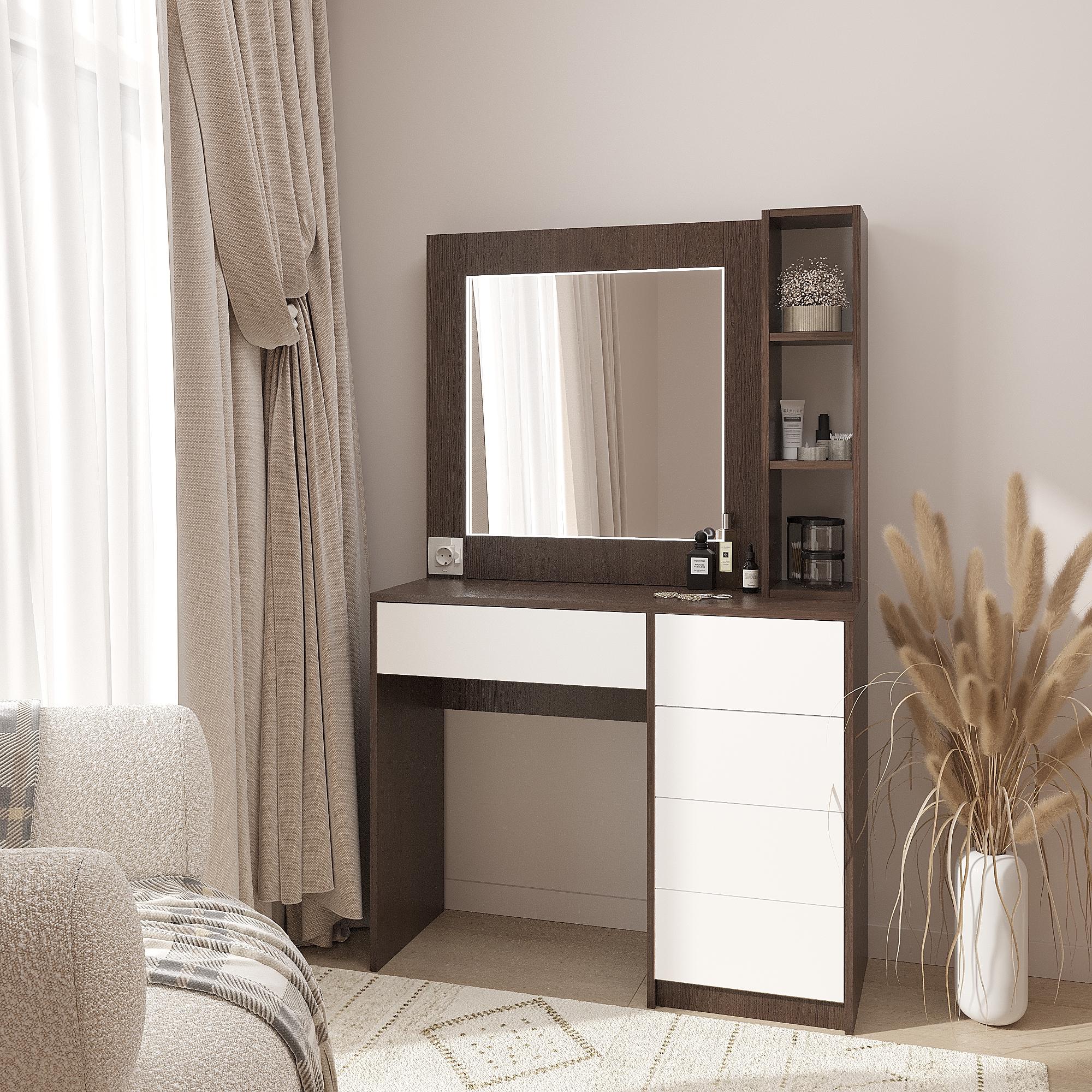 Туалетный столик с LED подсветкой ТЗ-LED 1600х1000х380 мм Венге Магия/Белый Туалетный столик с LED подсветкой ТЗ-LED 1600х1000х380 мм Венге Магия/Белый