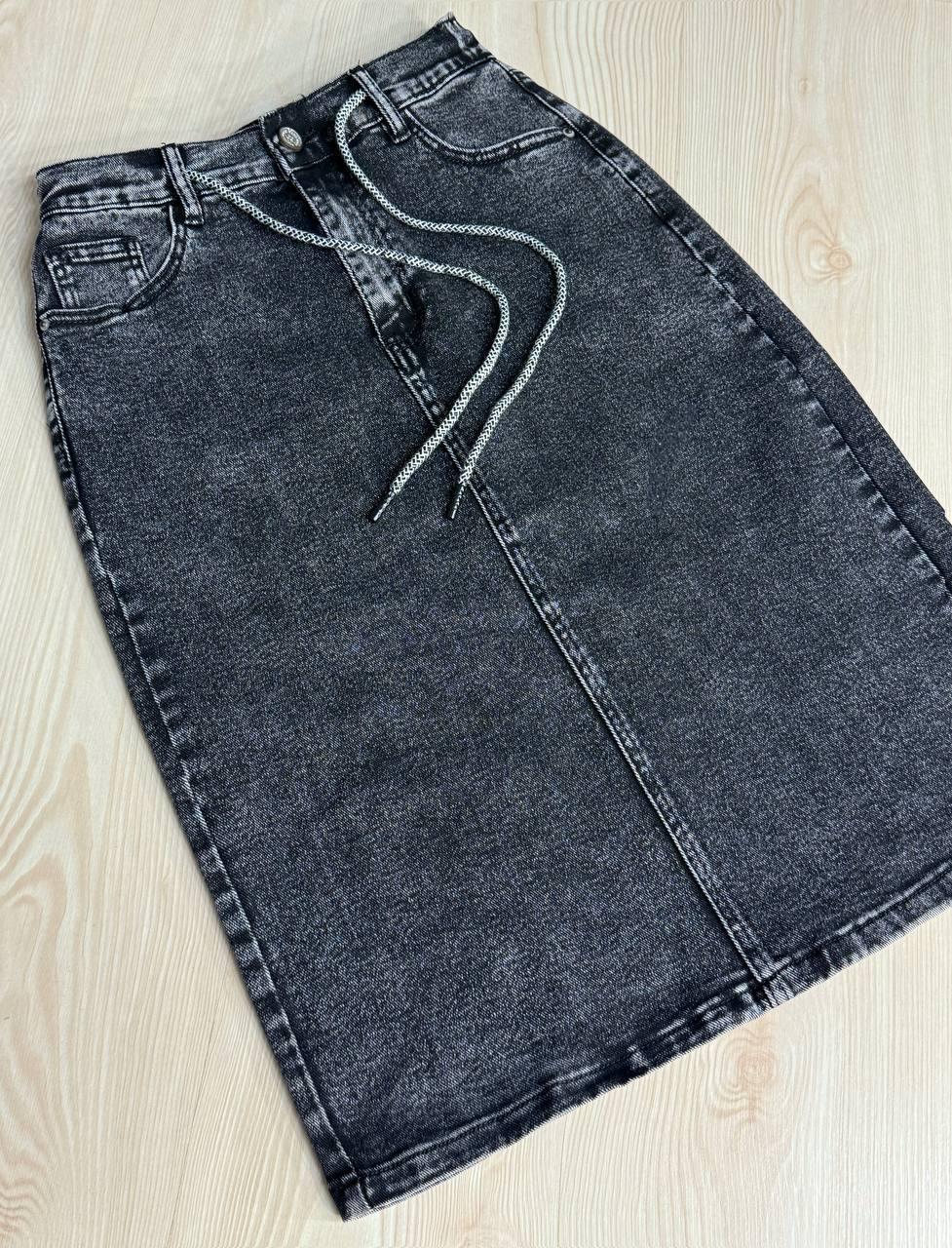 Спідниця жіноча джинсова Vanver 82038 резинка шнурок з розрізом варена міді р. 32 Чорний (4773) - фото 8 Спідниця жіноча джинсова Vanver 82038 резинка шнурок з розрізом варена міді р. 32 Чорний (4773) - фото 8