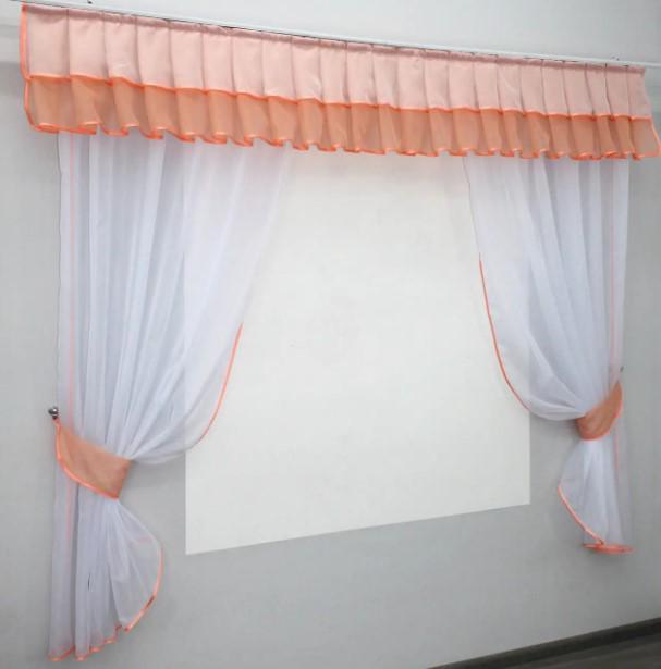 Комплект шторки/ламбрекен на кухоню 200х170 см Персиковый/Белый (00к 59-817)