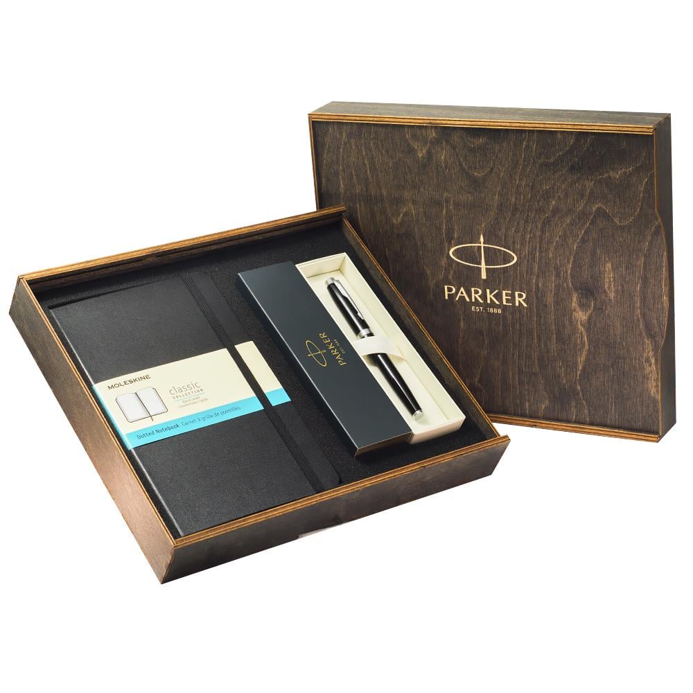 Подарочный набор ручка-роллер Parker IM 17 Matte Black и записная книжка в линейку Moleskine PW2 в фирменной коробке (165945)