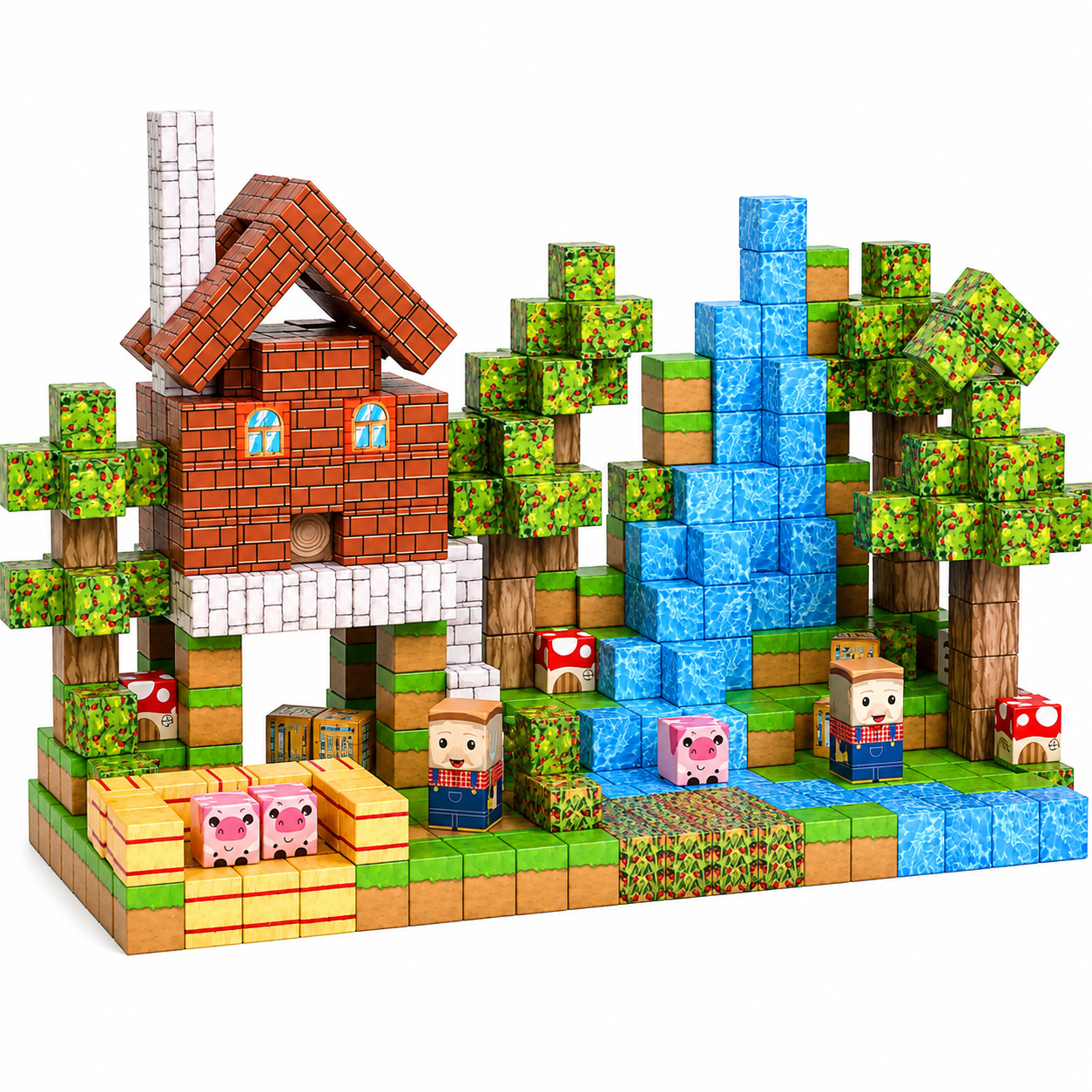 Конструктор магнитный Minecraft Фермерский Дом и Ледяной Водопад для детей от 3 лет 100 дет. (BT106)