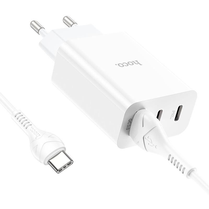 Устройство сетевое зарядное Hoco C99A PD20W QC3.0 1 USB/2Type-C/3A с кабелем для зарядки USB/Type-C Белый - фото 3