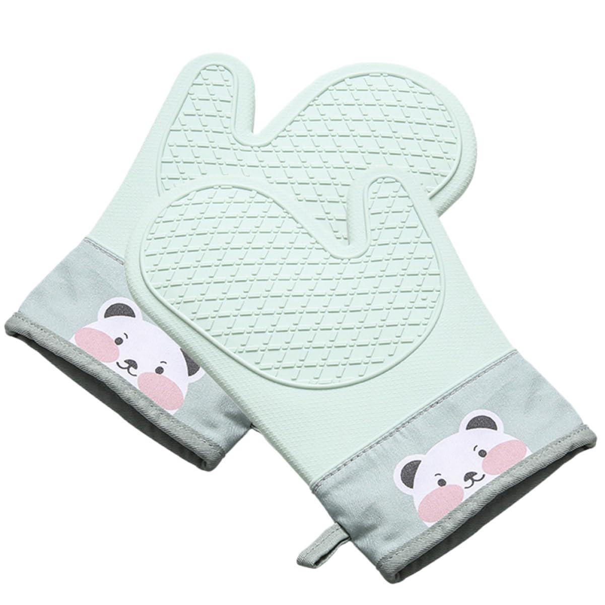 Перчатки-прихватки силиконовые с принтом и подкладкой 2 шт. Зеленый (1028)