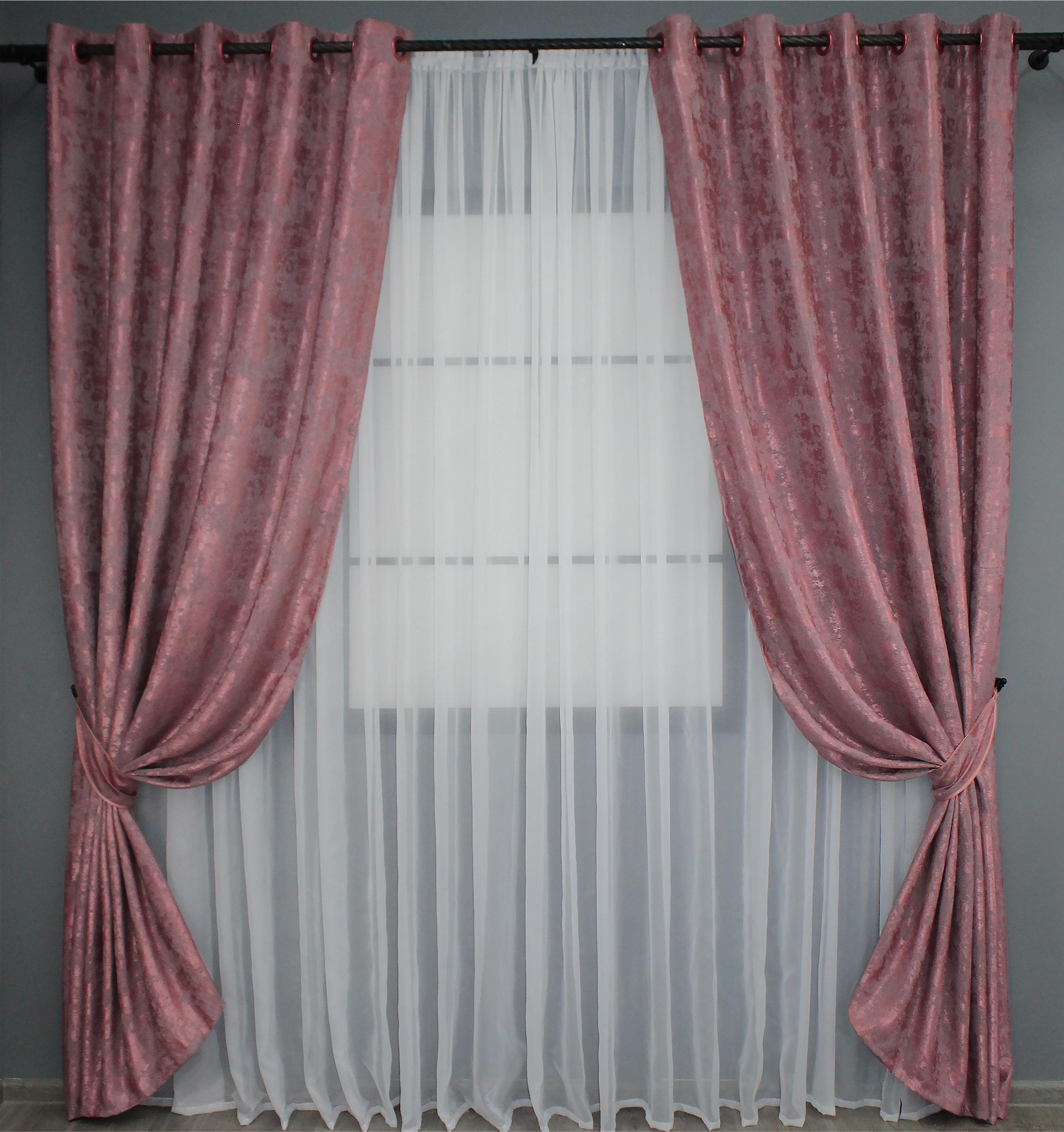 Комплект штор на люверсах VR-Textil Жаккард Sultan YL № 1209ш 150х250 см 2 шт. Малиново-серый (37-0064)