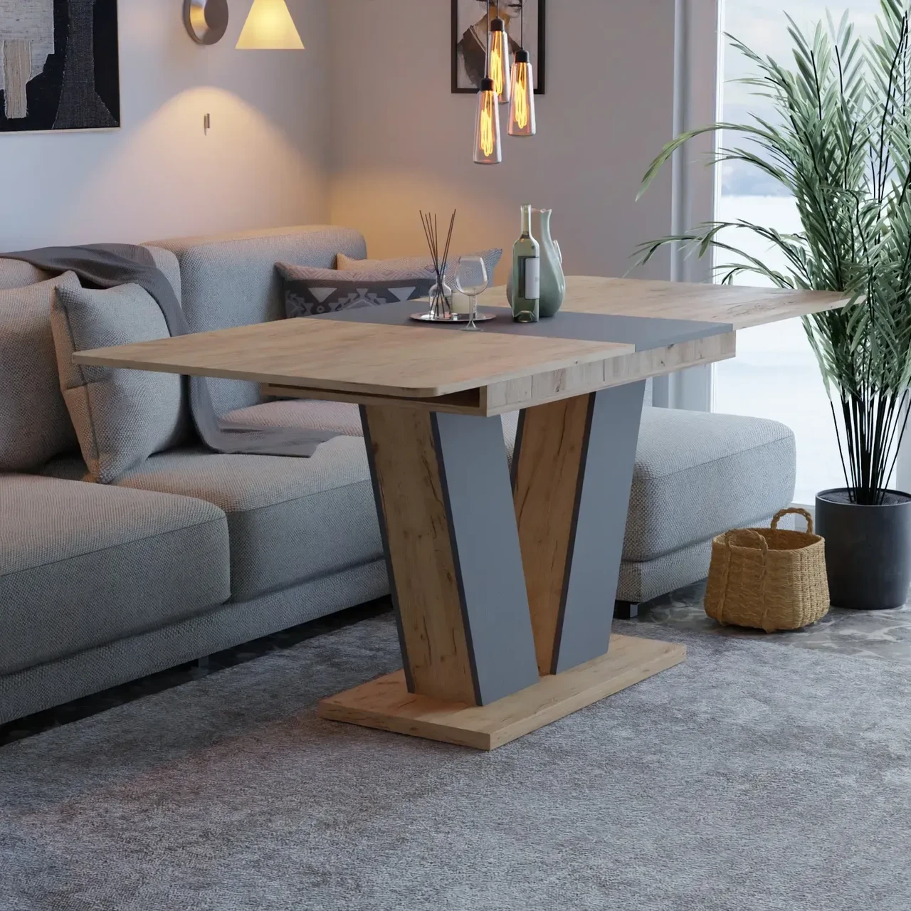 Обідній стіл розсувний Neman Den 180/140х80х78,4 см Дуб крафт золотий/Графіт (558831) - фото 4