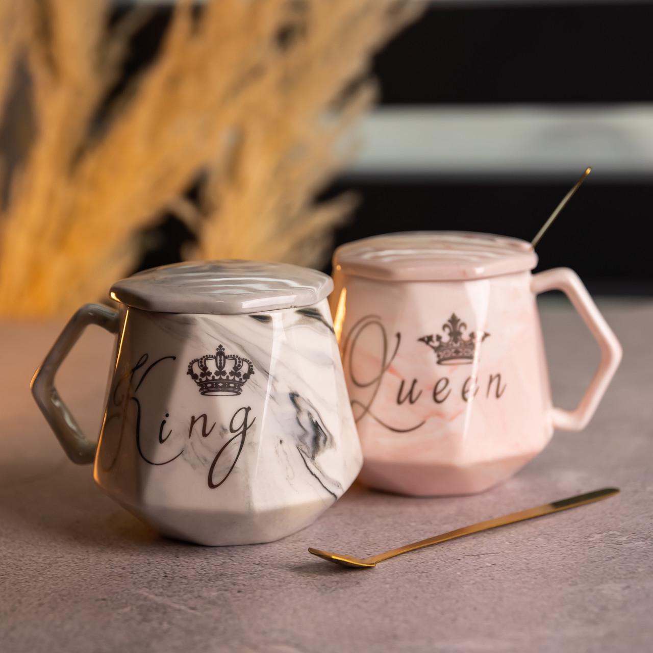 Набор парных фарфоровых чашек Queen&King 2 шт. по 400 мл Розовый с голубым (FM-31)