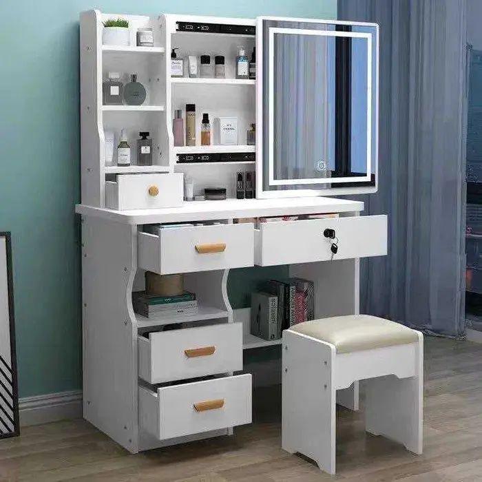 Стол макияжный STL-MD 87 с сенсорным LED-зеркалом и пуфиком 128х80х35 см прямоугольный Белый
