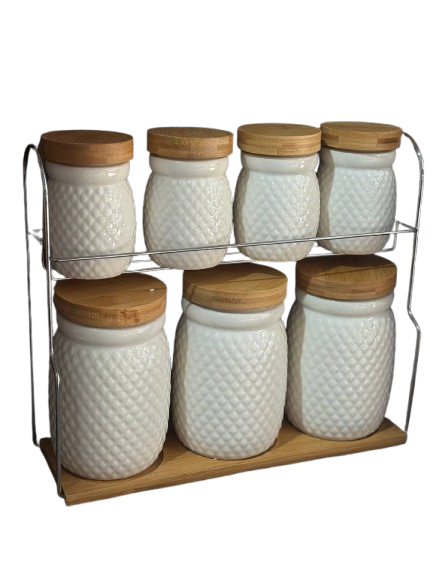 Набор банок для сыпучих продуктов TS Kitchen HP-1215-8 керамика бамбук на подставке 8 предметов Белый (2762742053)