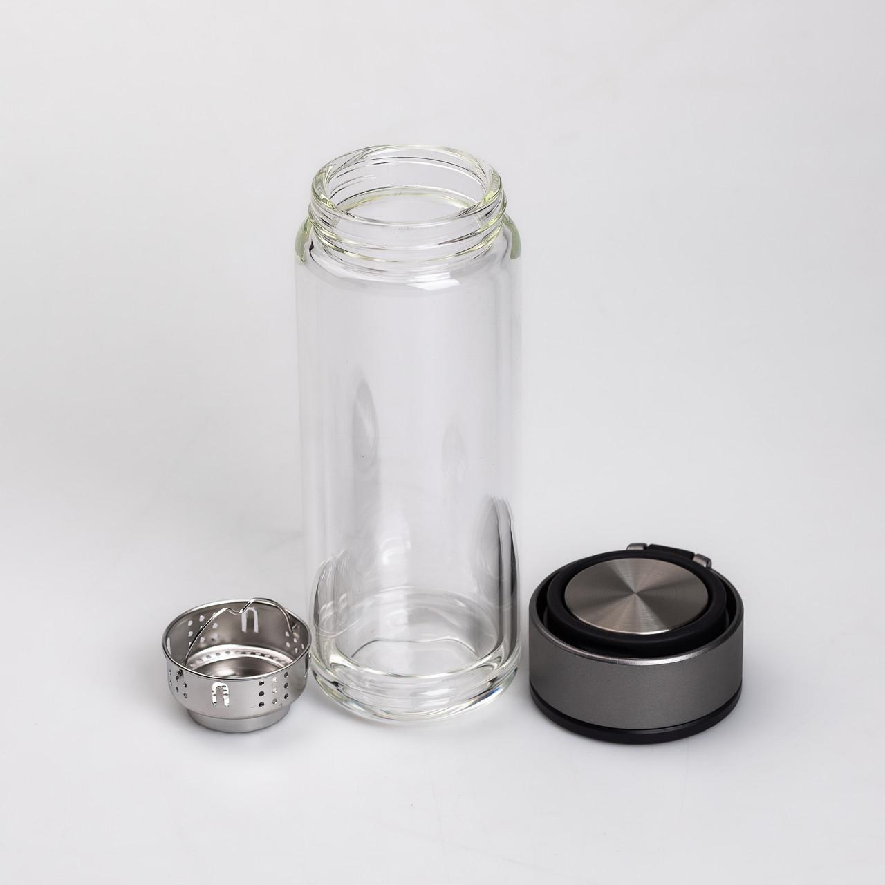 Термос скляний з подвійними стінками та ситечком 330 мл Сірий (HP-14-39G) - фото 3 Термос скляний з подвійними стінками та ситечком 330 мл Сірий (HP-14-39G) - фото 3