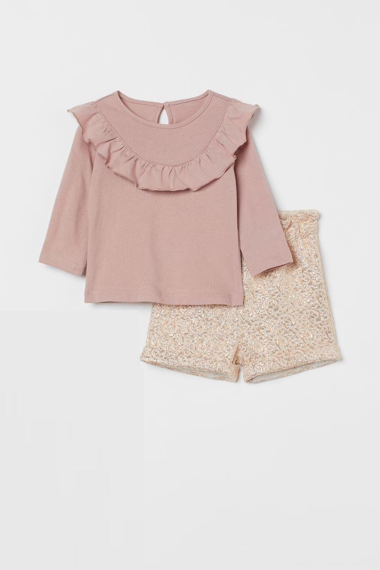 Комплект H&M блуза/шорти 74 см Пудровий (A26041106771)