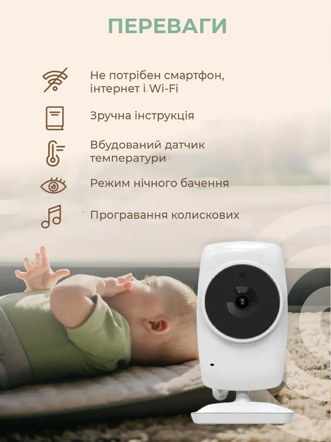 Видеоняня с дисплеем 3,2" камера/ночное видение/двухсторонний звук/датчик температуры/аккумулятор (540942604) - фото 3