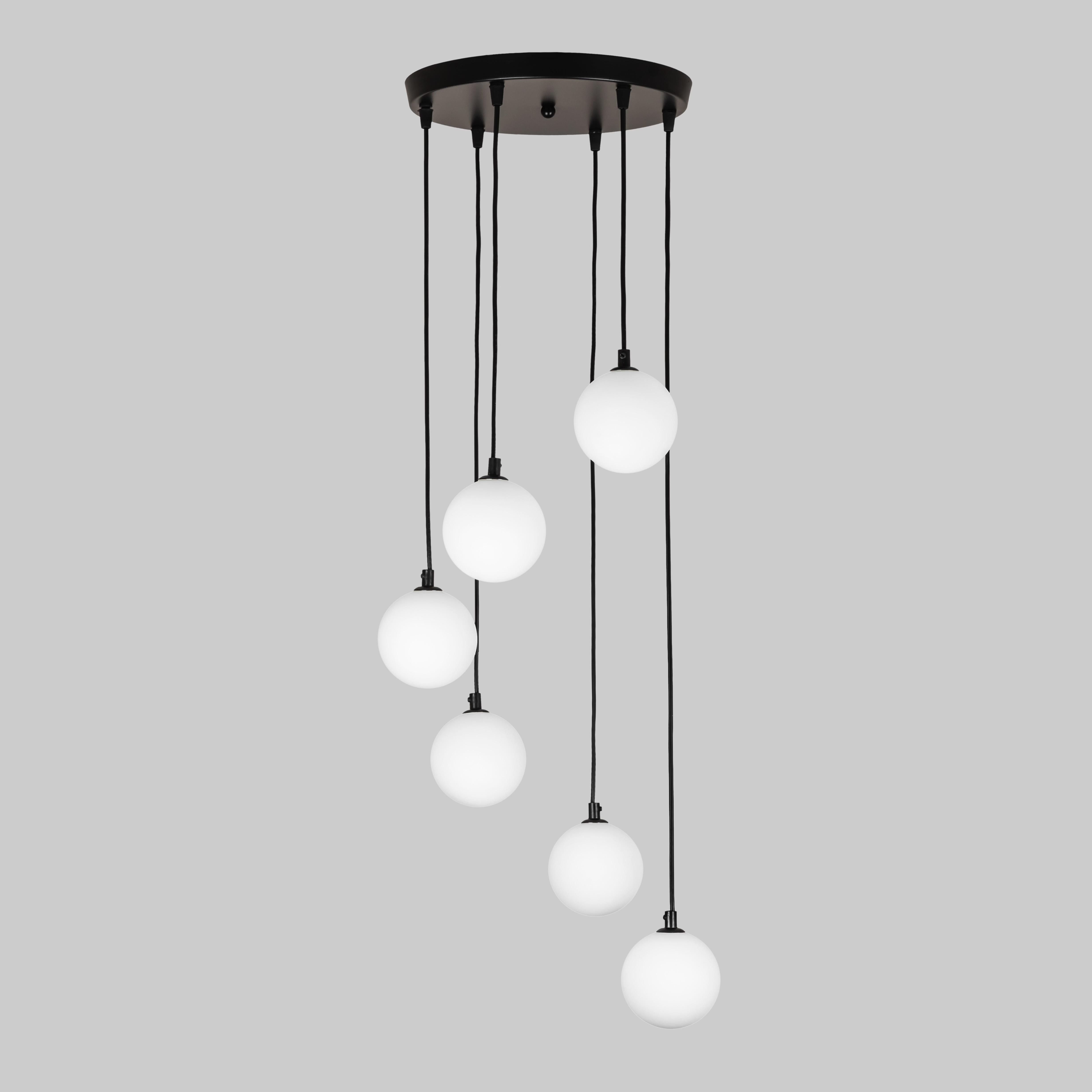 Люстра с белыми шарами на 6 ламп Черный (61-P1006F-6 BK+WH 300)