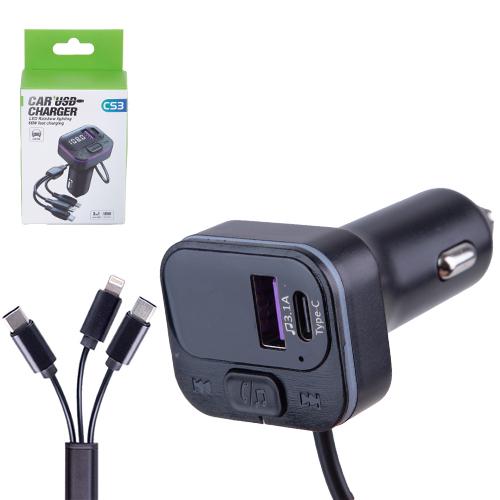 Модулятор FM 5в1/CS3 12-24v USB/5V-3.1A Type C 5V-3.1A/3in1 35-дюймовий завантажувальний cable BT5.0 RGB-ambient light - фото 2