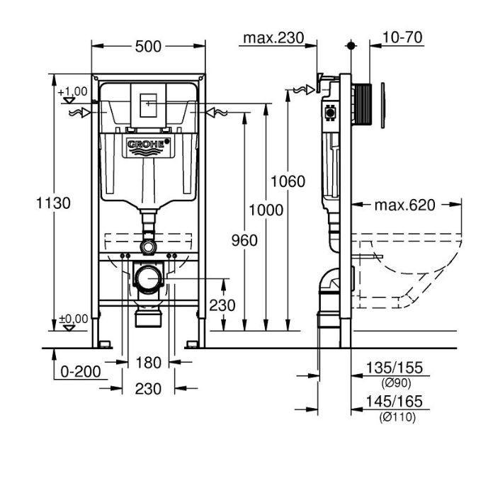 Комплект подвесного унитаза с крышкой Koller Pool Kvadro с сидением Soft Close и инсталляции Grohe Rapid SL 3в1 (38772001/KR-0530-RW) - фото 3