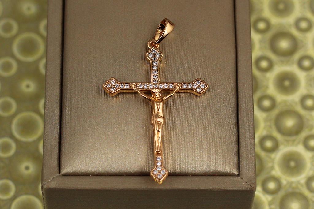 Крестик Xuping Jewelry с распятием и ромбами на концах 3,6 см Золотистый (2027805311)