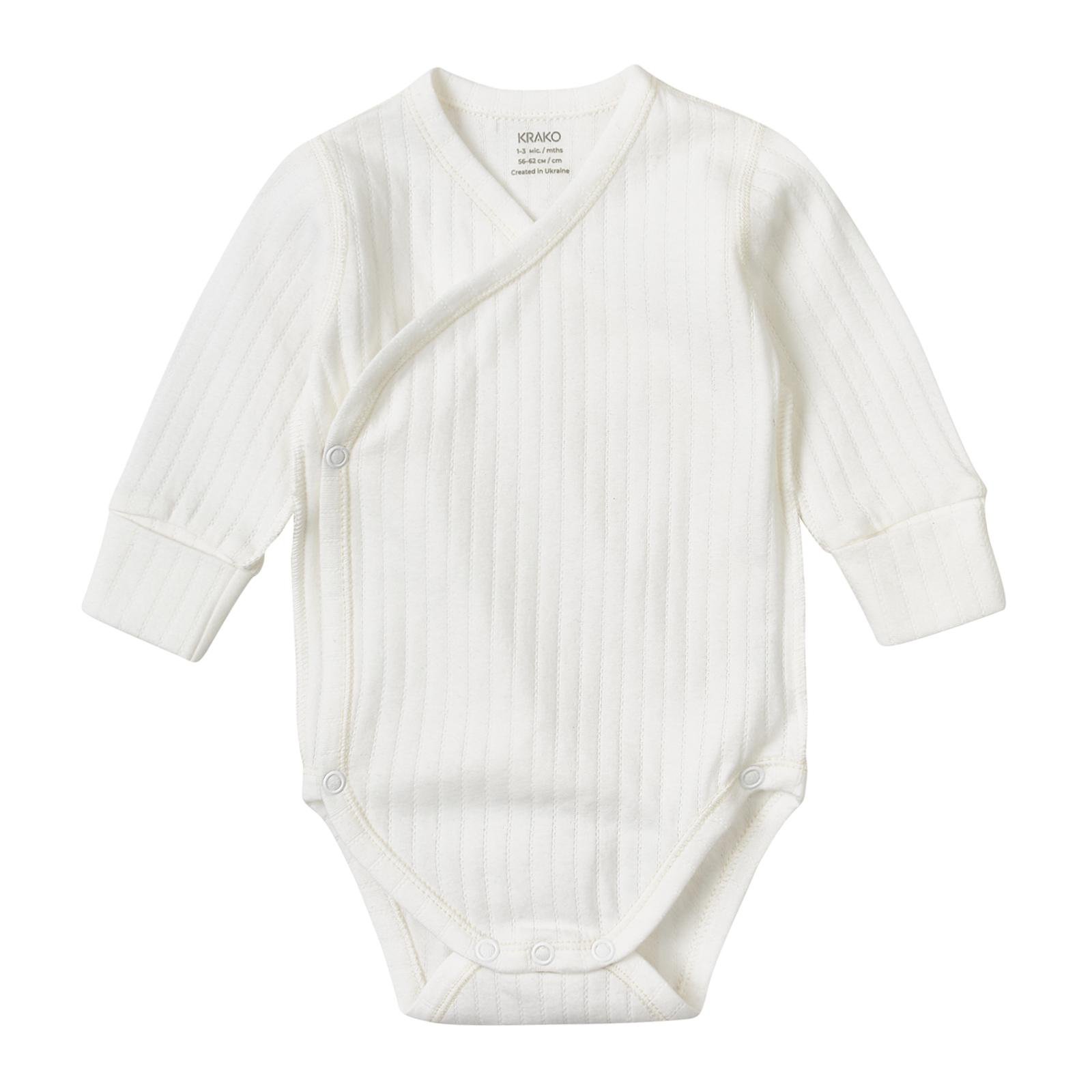 Боди с длинным рукавом на запах Ажур 56 см Белый