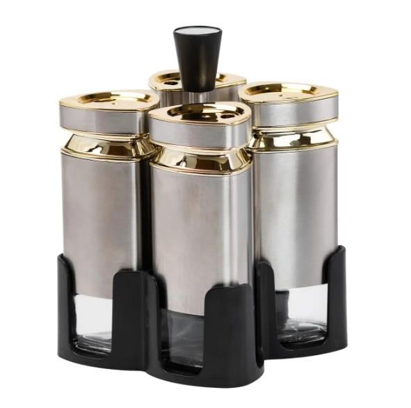 Органайзер набір Condiment Set для спецій на підставці з 4 баночками для спецій по 120 мл Сірий (2759004607)