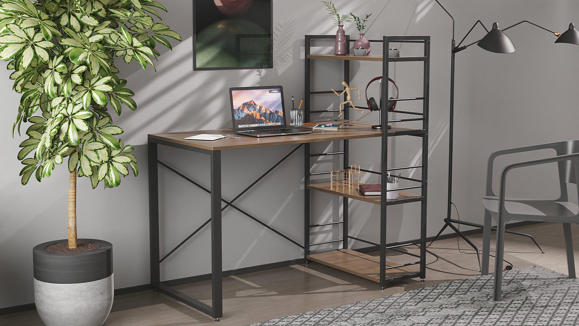 Письмовий стіл Ferrum-decor Konekt з етажеркою метал/ДСП 16 мм Чорний/Дуб сонома трюфель (FRD-104223) - фото 1 Письмовий стіл Ferrum-decor Konekt з етажеркою метал/ДСП 16 мм Чорний/Дуб сонома трюфель (FRD-104223) - фото 1