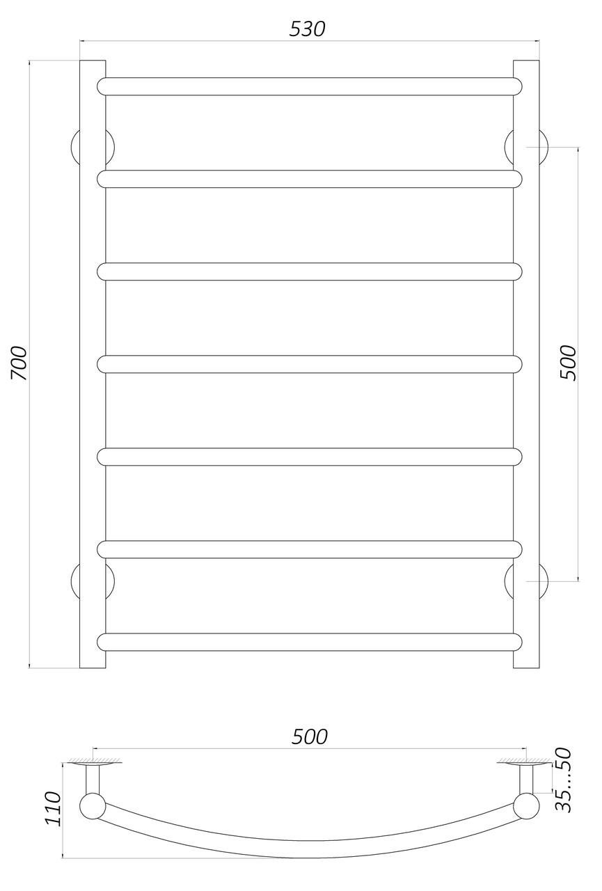 Полотенцесушитель UNIO LD W 700-500-7 BLK лестница-дуга (000021614) - фото 4