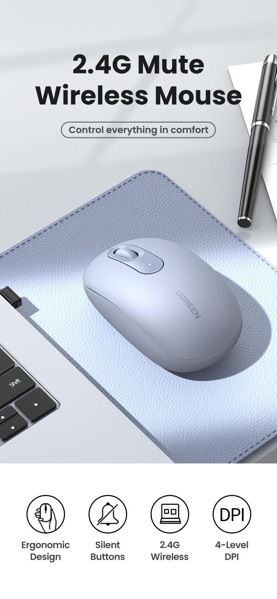 Мышь беспроводная Ugreen 2.4 ГГц 4 DPI Сине-серый (90671) - фото 5 Мышь беспроводная Ugreen 2.4 ГГц 4 DPI Сине-серый (90671) - фото 5