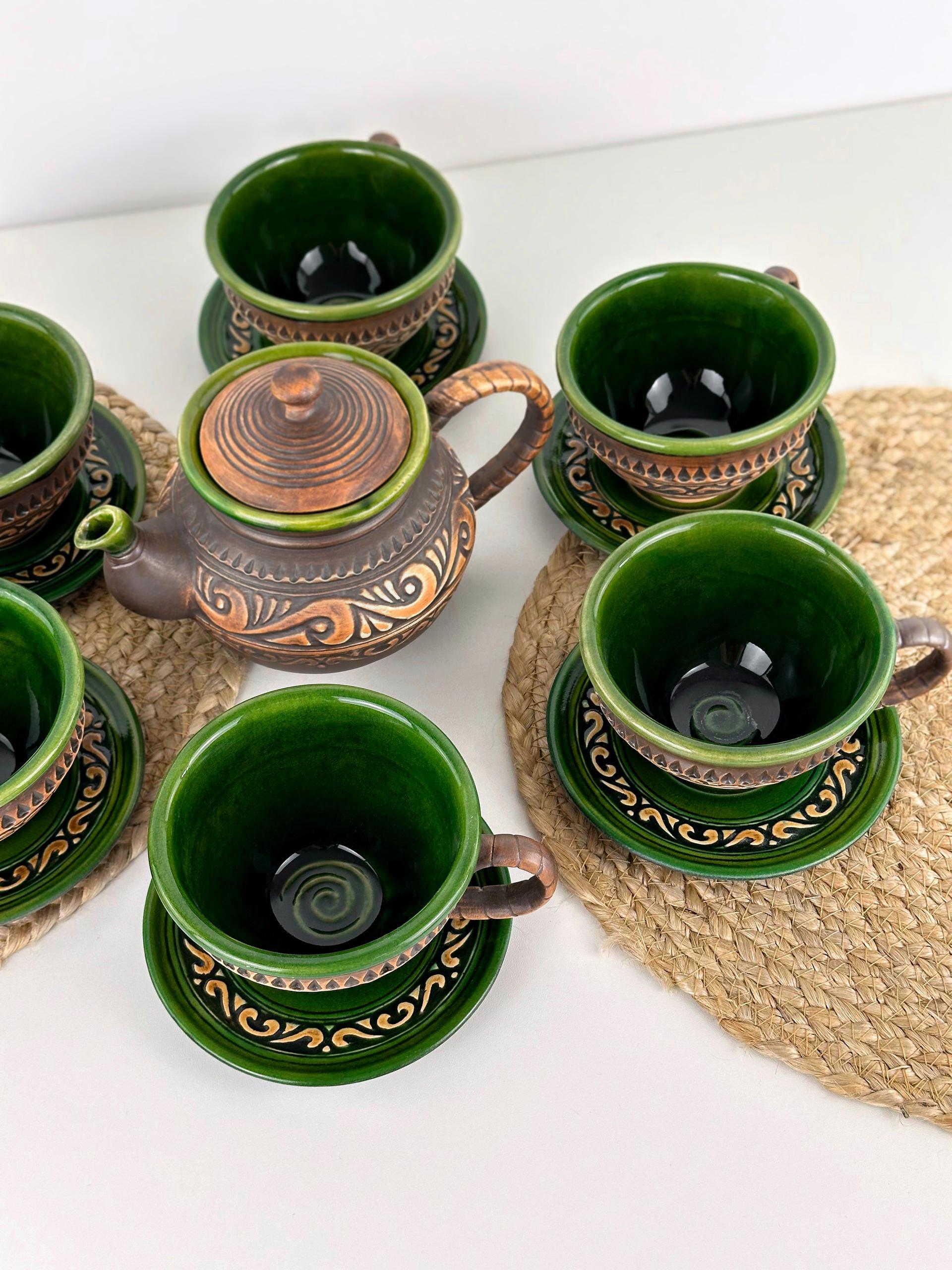 Набір глиняного посуду для чаювання Гражда на 6 чоловік Коричневий (17019-27) - фото 3