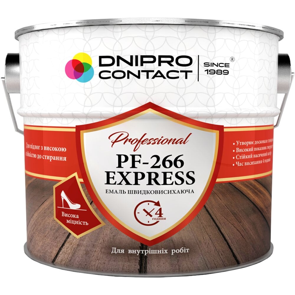 Емаль ПФ-266 Express для підлоги Dnipro Contact 2,6 кг Червоно-коричневий (3144) Емаль ПФ-266 Express для підлоги Dnipro Contact 2,6 кг Червоно-коричневий (3144)