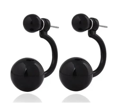 Сережки пусети подвійні кулі Чорний (1170361902)