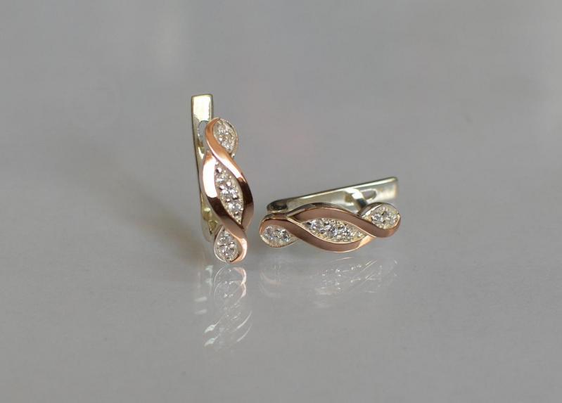 Серебряные серьги Sil с золотыми пластина 141s Прозрачный (Sil-1145)