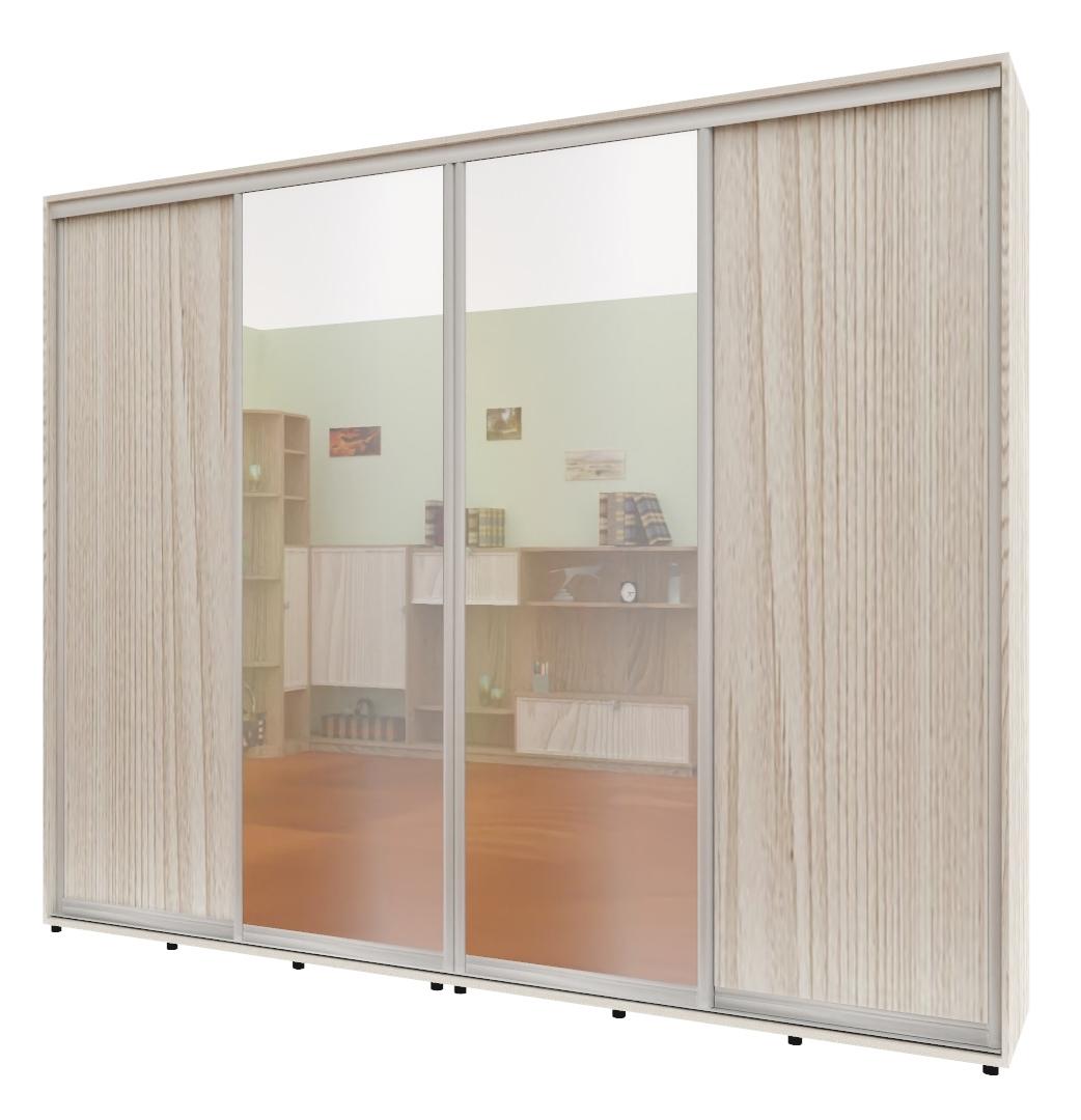 Шкаф-купе четырехдверный Комфорт Мебель ДСП/Зеркало/Зеркало/ДСП Макси 300х60х210 см Дуб беленый