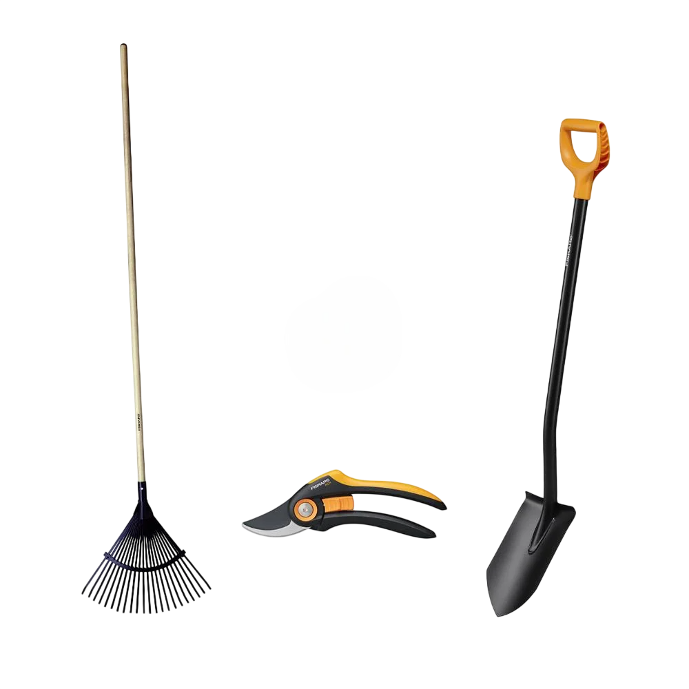 Набор для садовода Fiskars лопата грабли секатор (35382022)