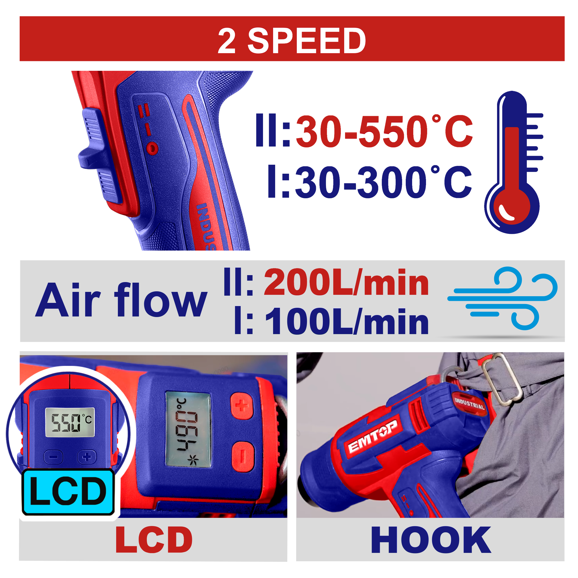 Фен будівельний акумуляторний EMTOP EHGN200315 - фото 3 Фен будівельний акумуляторний EMTOP EHGN200315 - фото 3