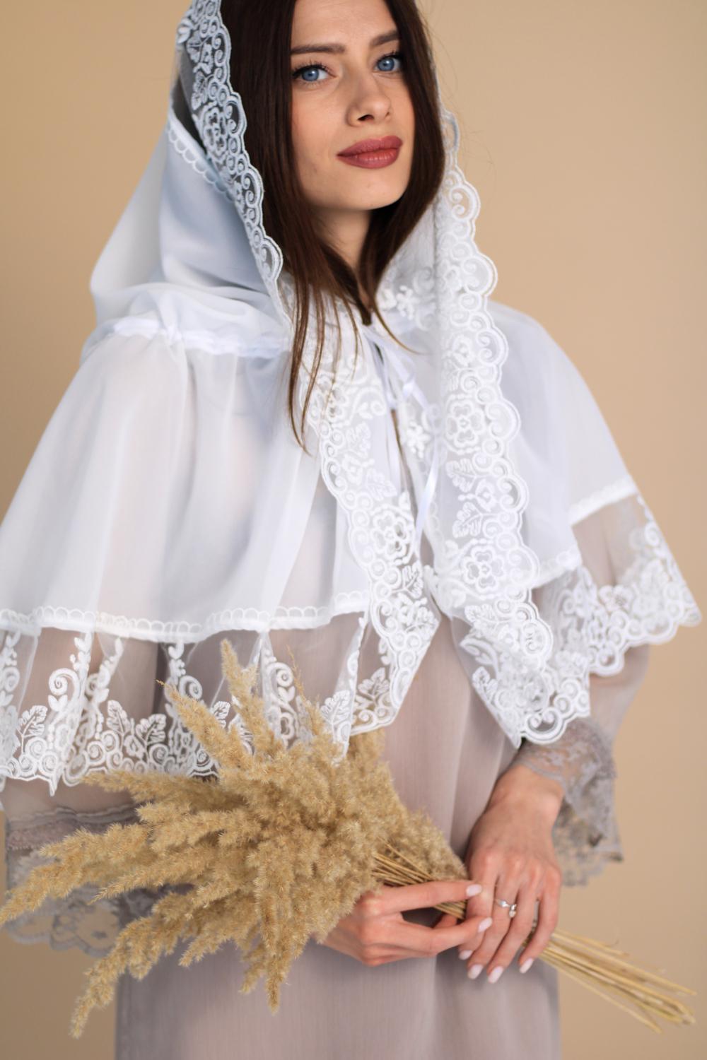 Палантин для храму на голову Ніжно-молочний (п008) - фото 6