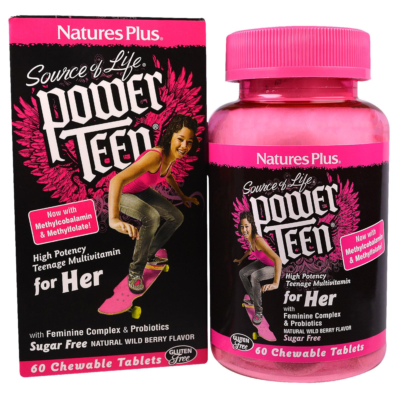 Мультивитамины для девушек вкус лесных ягод Power Teen Natures Plus 60 жевательных таблеток (NTP30004)
