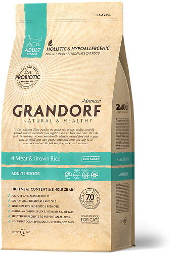 Корм сухой гипоаллергенный для котов Grandorf Living Probiotics 4 Meat & Brown Rice Indoor 400 г (24148908)