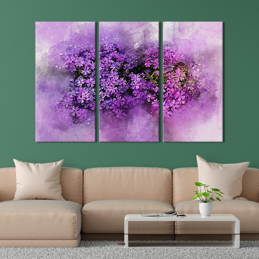 Картина на холсте триптих Фиолетовые фиалки 78x48 см (855-31)