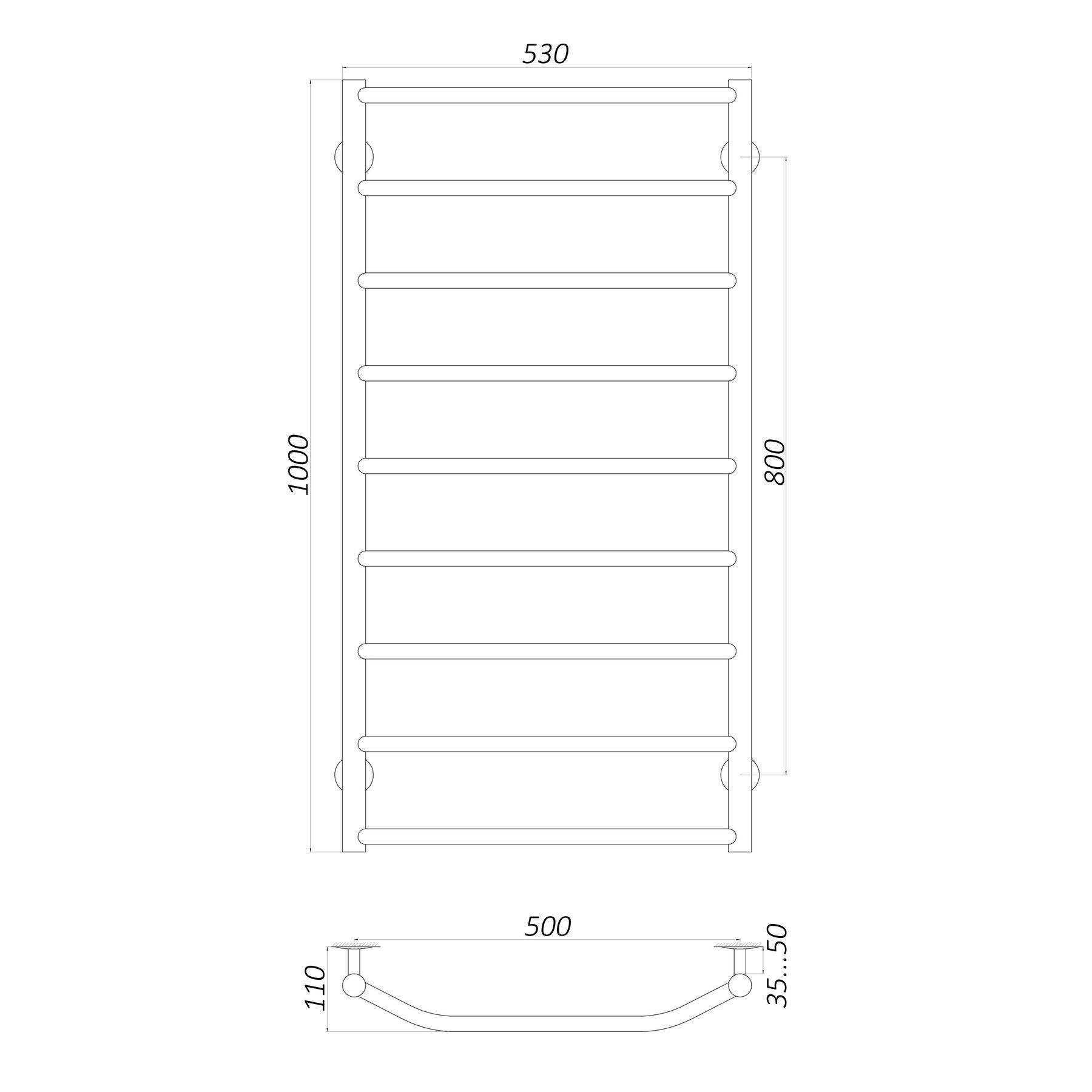 Рушникосушарка UNIO LT W 1000-500-9 Драбинка Трапеція (20649) - фото 4 Рушникосушарка UNIO LT W 1000-500-9 Драбинка Трапеція (20649) - фото 4