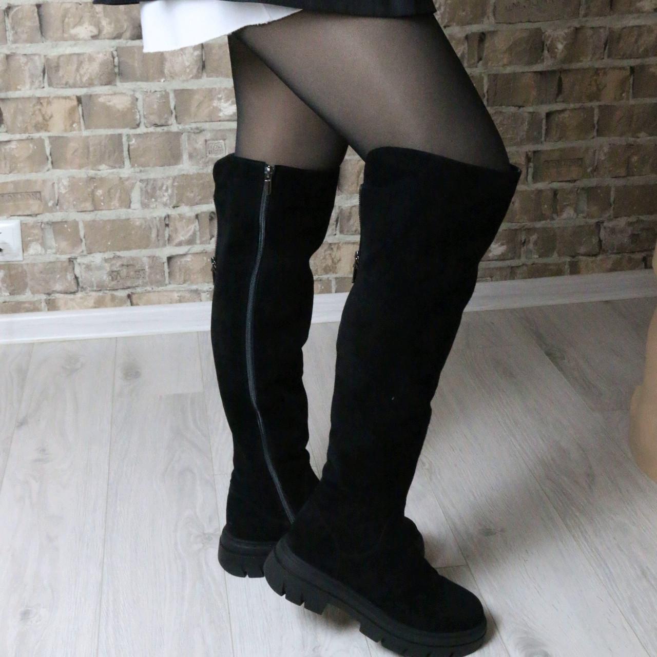 Сапоги-ботфорты женские зимние Ilona классические из натуральной замши р. 41 Черный (698/54/31480752)