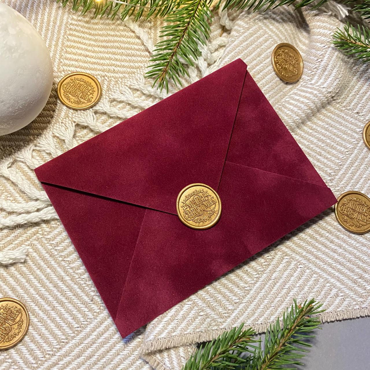 Конверт оксамитовий без підкладки 15х11 см з печаткою та клейкою застібкою Червоний (1719136207)