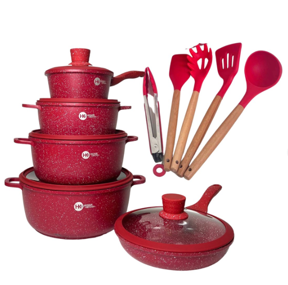 Набір кухонного посуду з гранітним покриттям Higher Kitchen HK-316 17 пр. Червоний (21724988) - фото 2