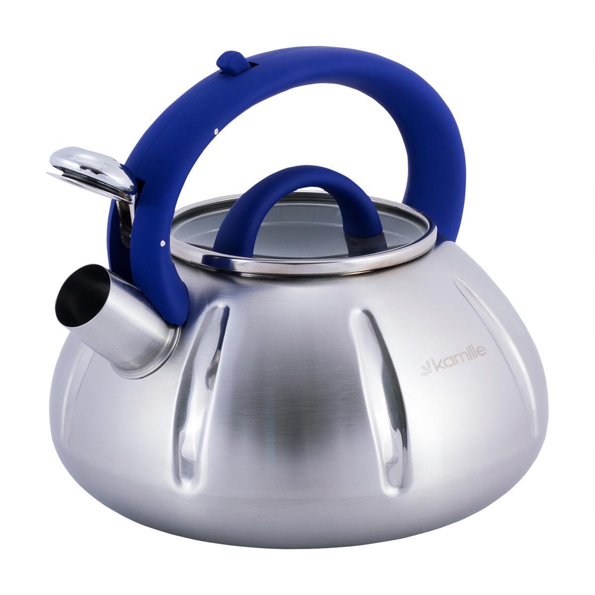 Чайник Kamille Vizo из нержавеющей стали со свистком 3 л Серебристый/Синий (0671) - фото 2 Чайник Kamille Vizo из нержавеющей стали со свистком 3 л Серебристый/Синий (0671) - фото 2
