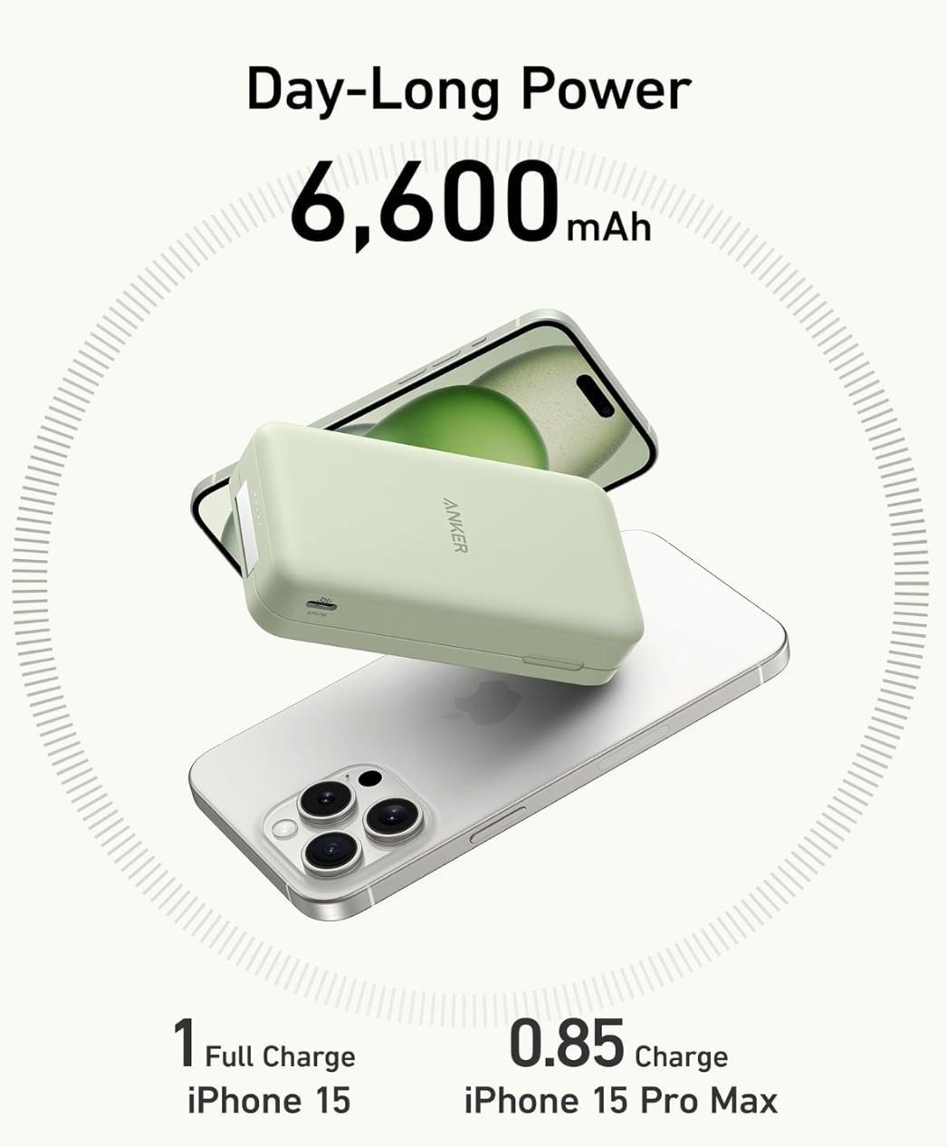 Повербанк Anker MagGo 6600 mAh 15W QI2 Green (2250788352) - фото 4 Повербанк Anker MagGo 6600 mAh 15W QI2 Green (2250788352) - фото 4