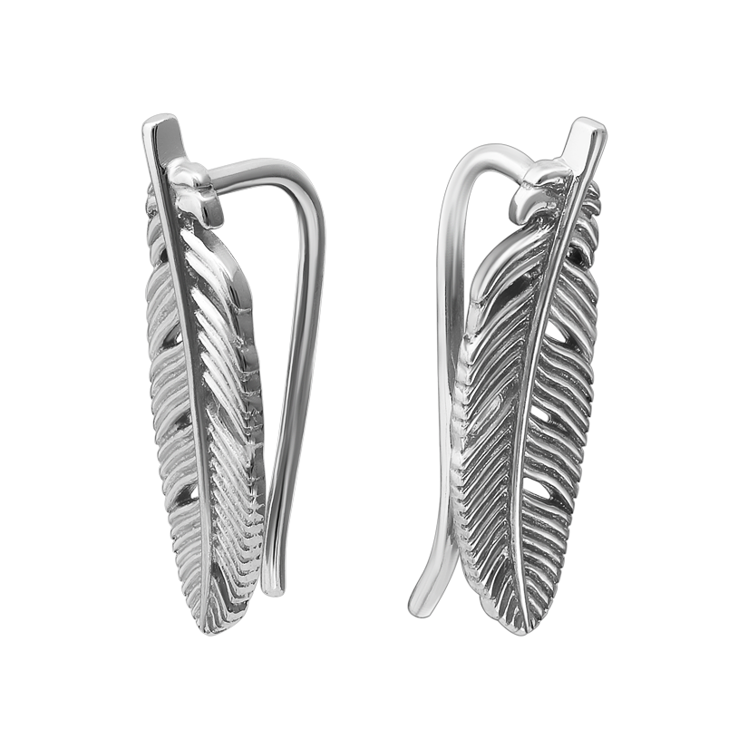 Серебряные серьги-кафы Воздушные перышки без камней