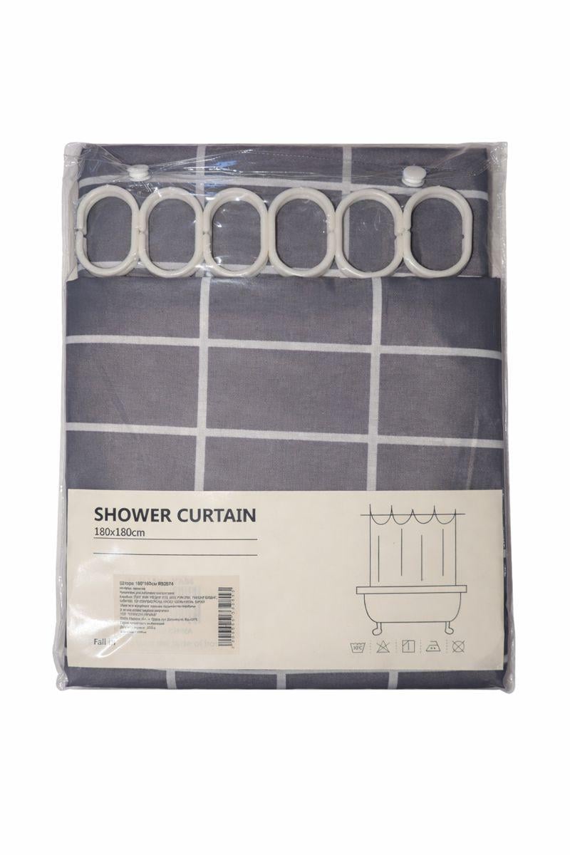 Шторка для ванної Stenson R92074 на кільцях з картатим візерунком 180x180 см (31330069)